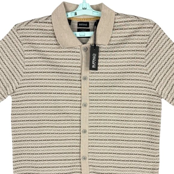 NWT Buffalo David Bitton Mens Wrenley Short Sleeve Light Brown Knit Shirt Size M - Picture 3 of 10